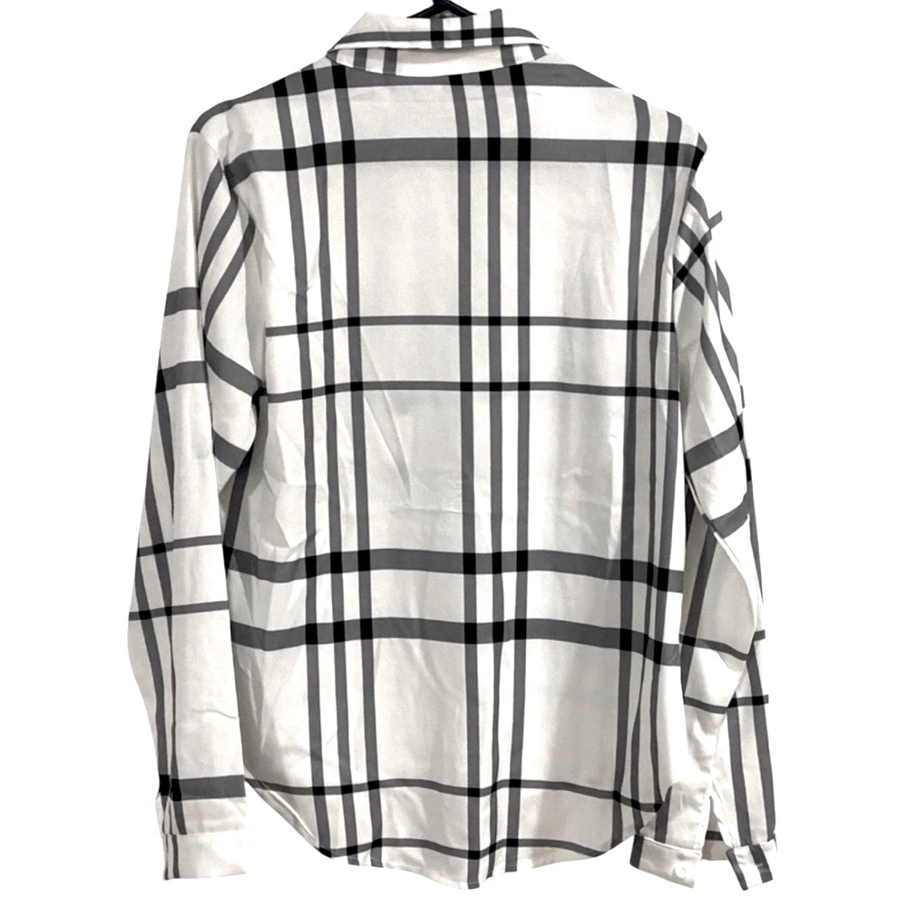 Women’s Black/White Buffalo Plaid Button Down Blouse - Picture 4 of 4